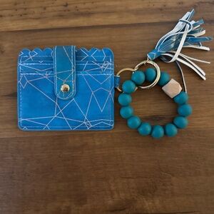 Blue Geometric Card Holder with Tassel Keychain
